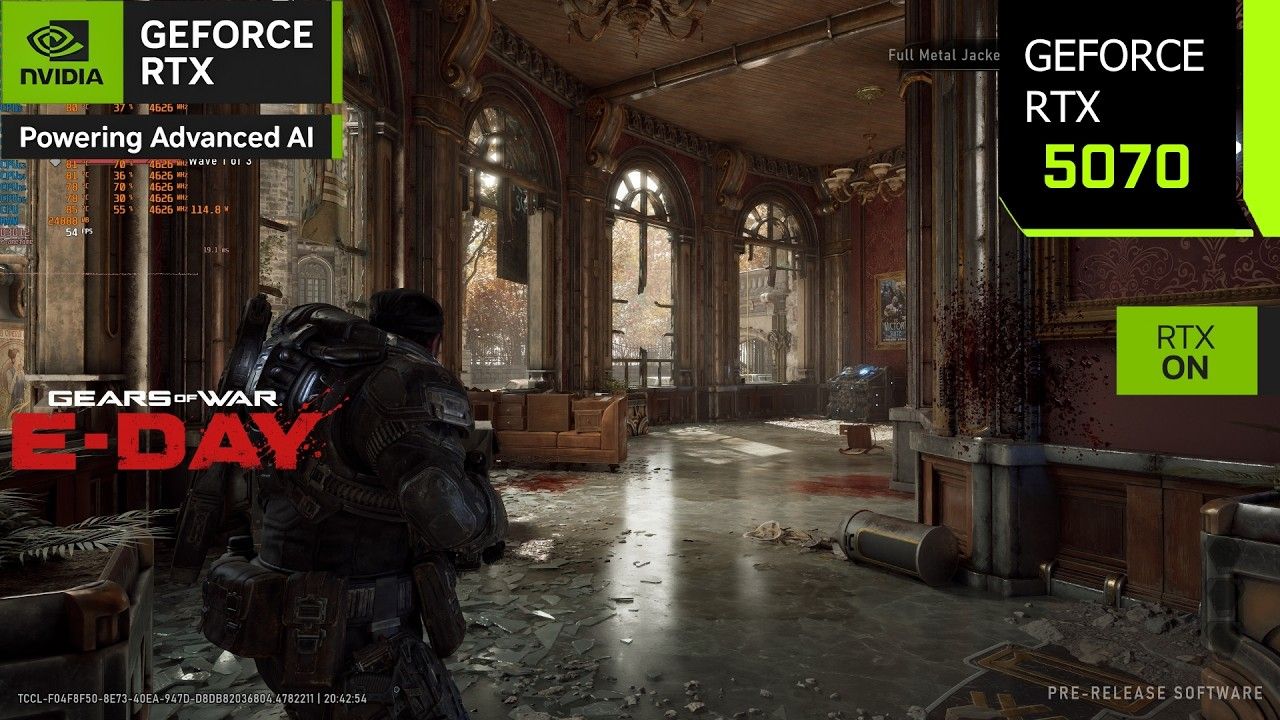RTX 5070 dans Gears of War E-Day - 54 FPS avec DLSS 4.5