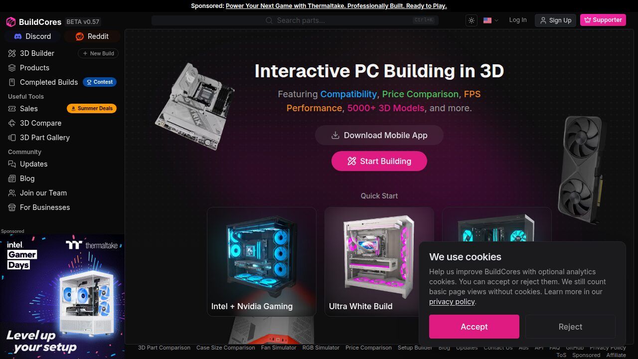 BuildCores simulateur PC 3D avec visualisation interactive