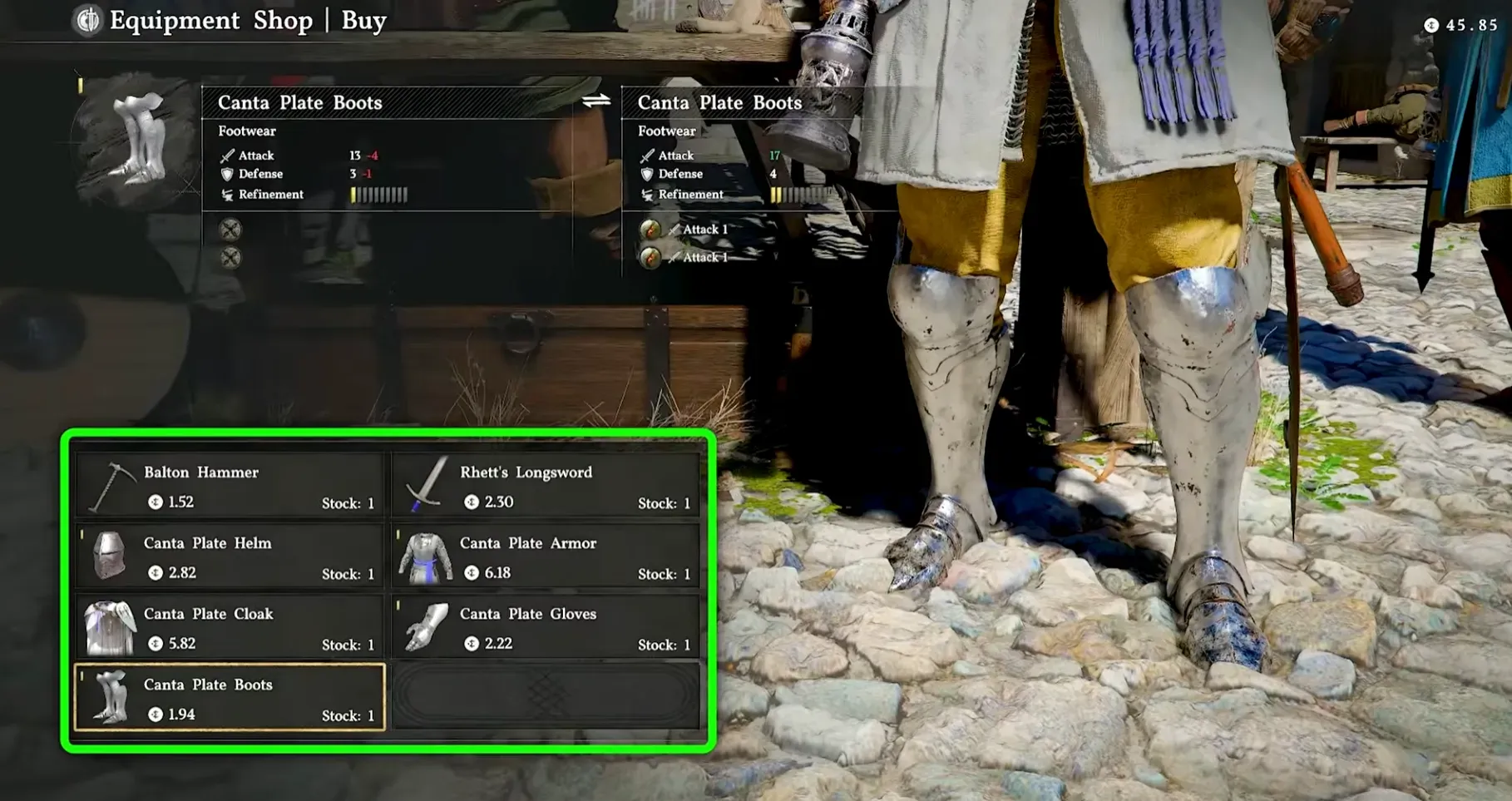 Écran d'équipement dans Crimson Desert