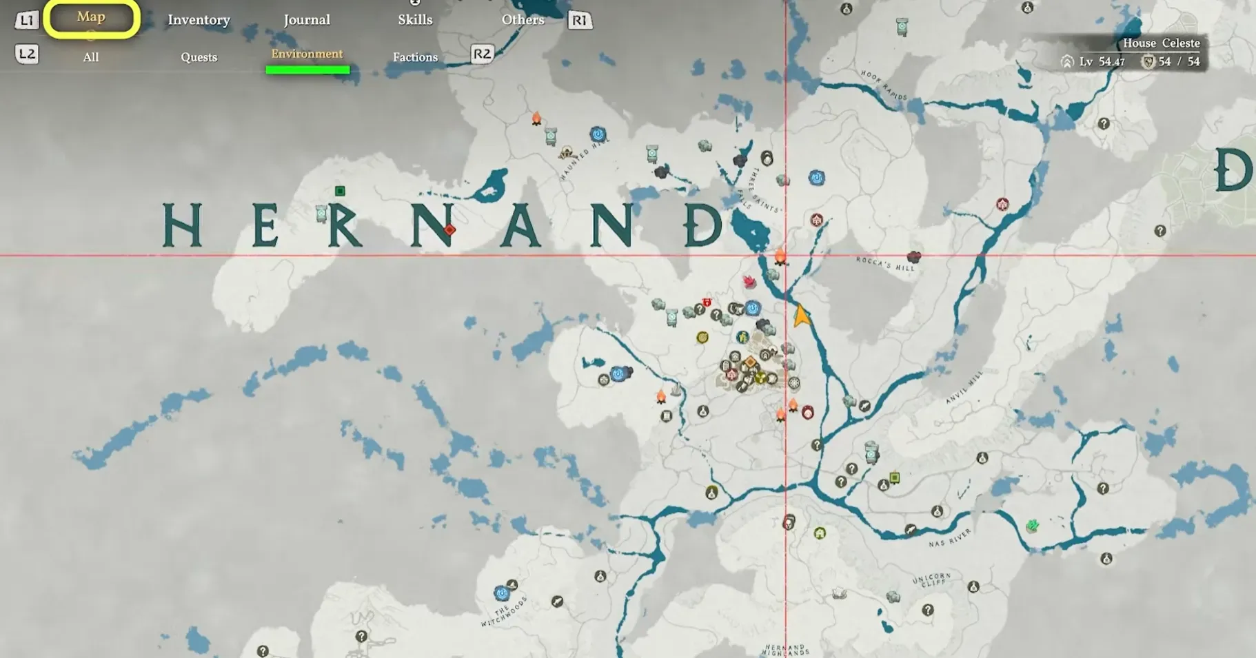 Carte de Crimson Desert avec les points d'interrogation visibles