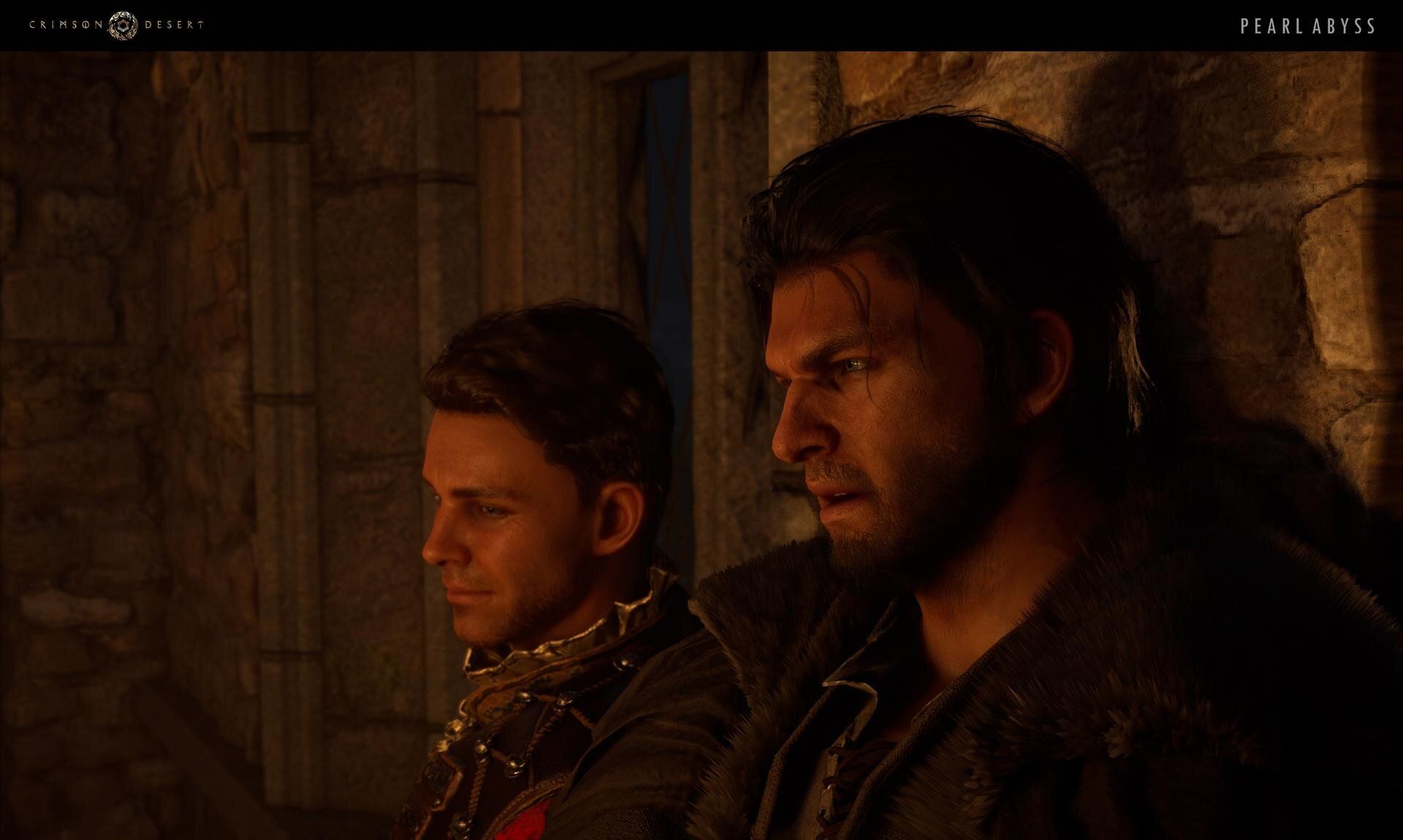 Crimson Desert scene cinematique avec deux personnages