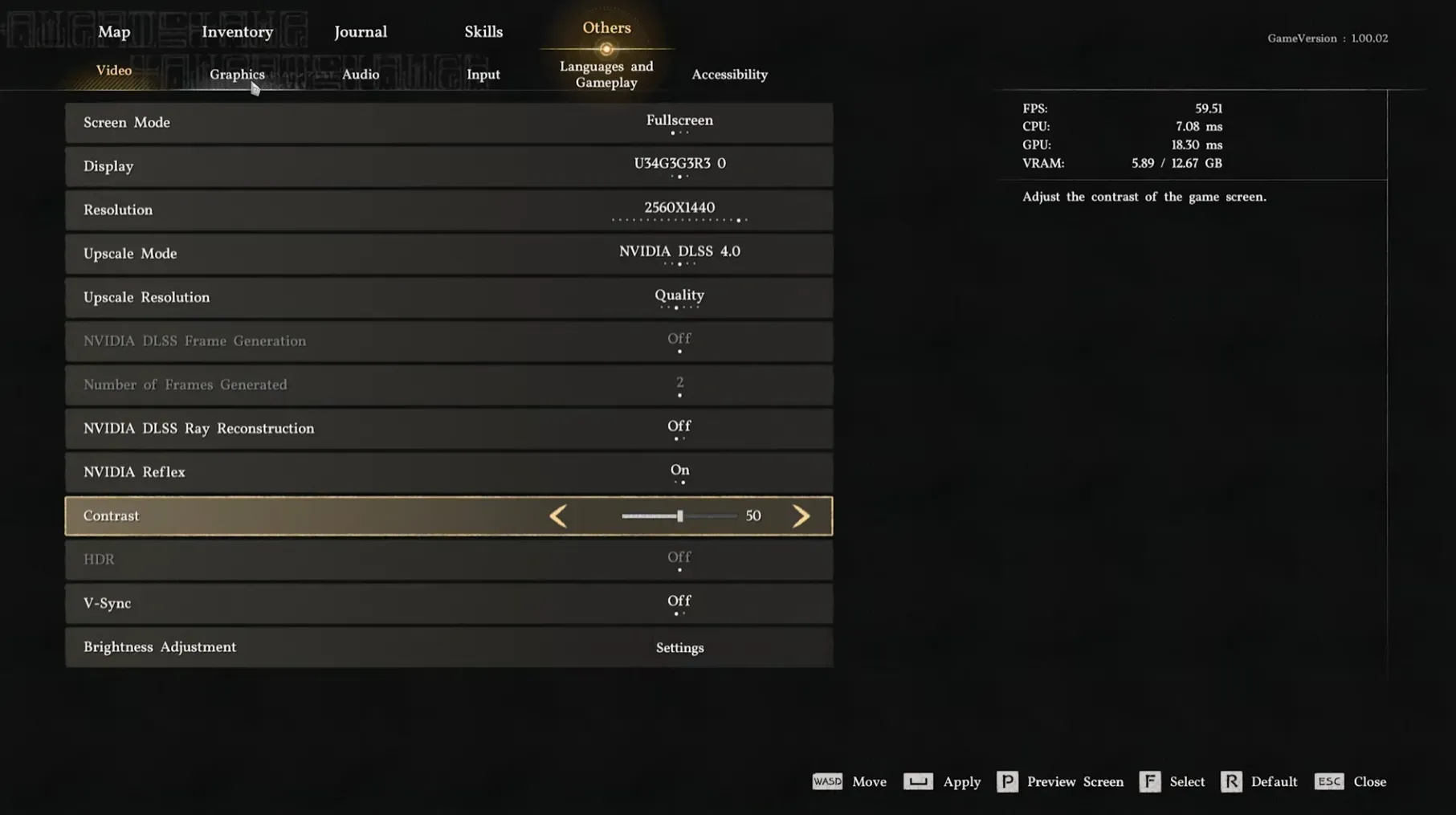 Menu des réglages graphiques de Crimson Desert