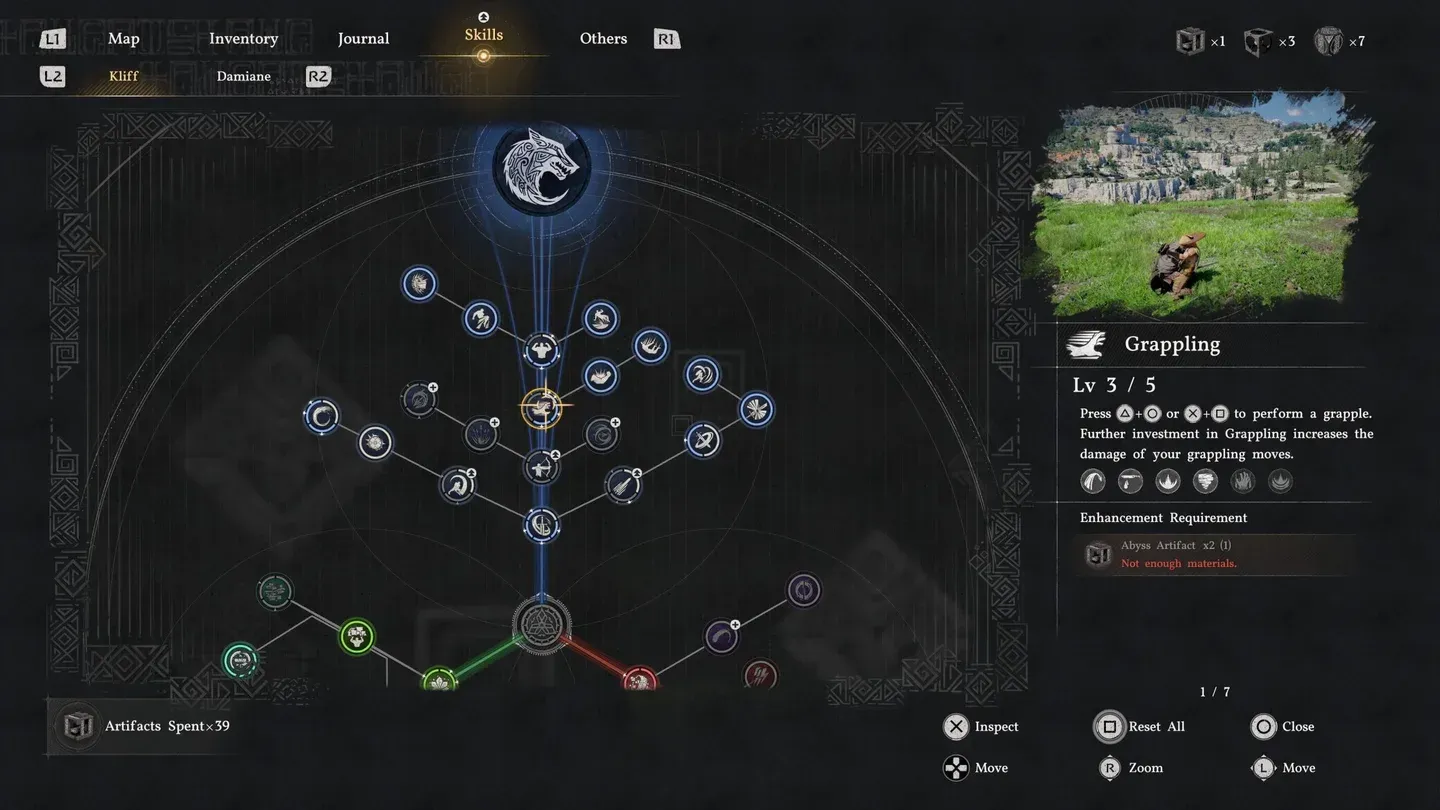 Interface arbre de compétences Crimson Desert artefacts abyssaux