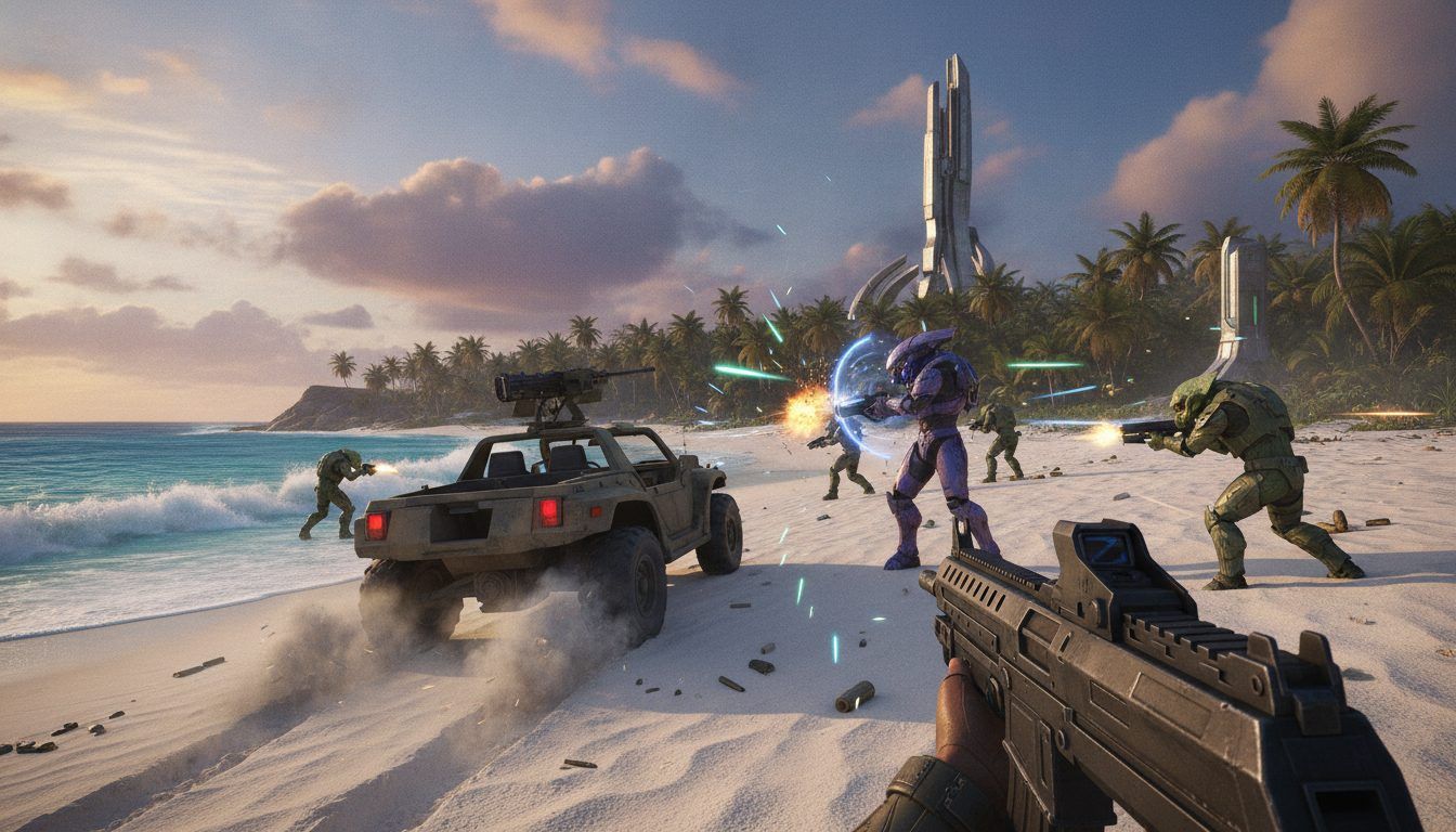 Halo Campaign Evolved combat plage Warthog Marines