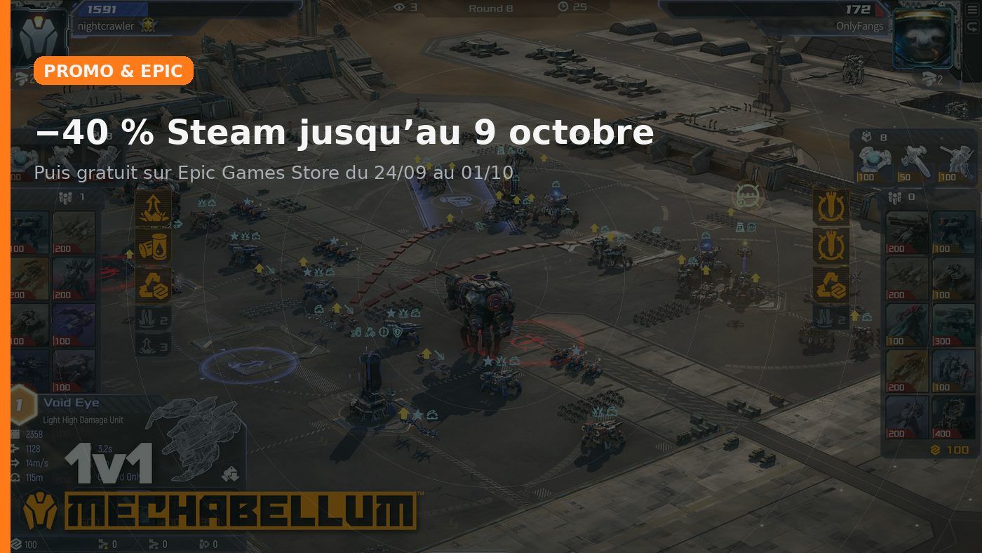 Promo Steam −40 % et gratuit Epic Games Store