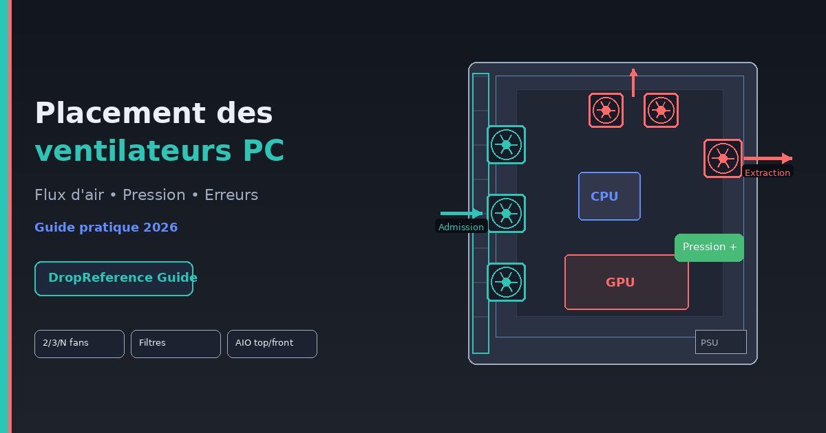 Placement ventilateurs PC 2026 : flux d’air et pression