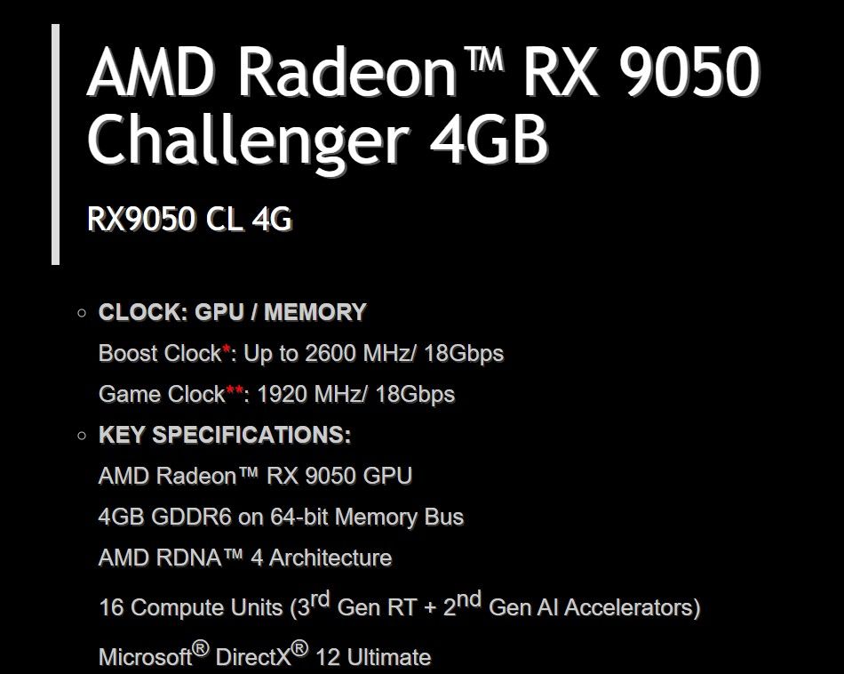 ASRock Radeon RX 9050 Challenger 4 Go OEM