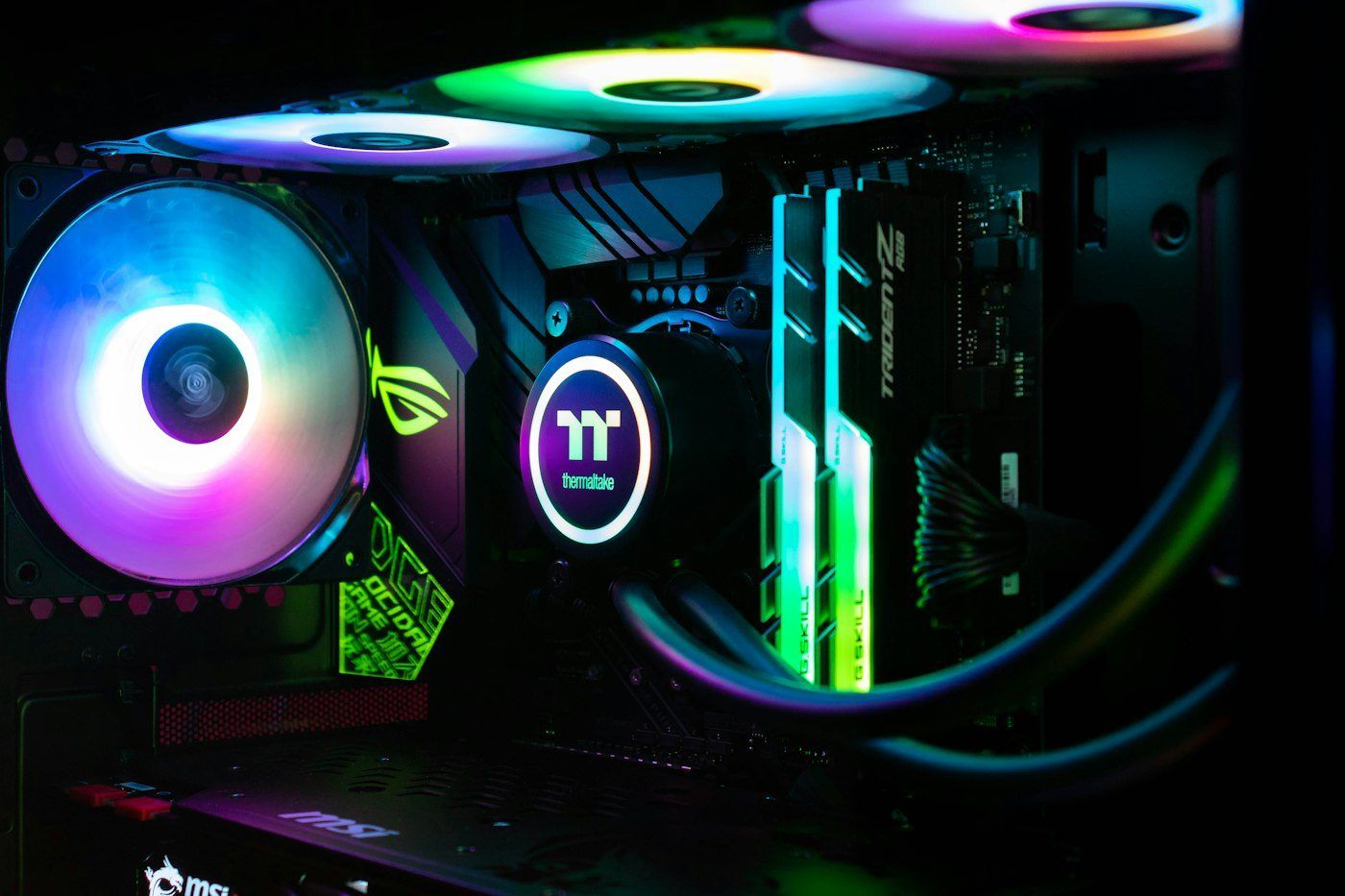 Inside a gaming PC with sleeved power cables