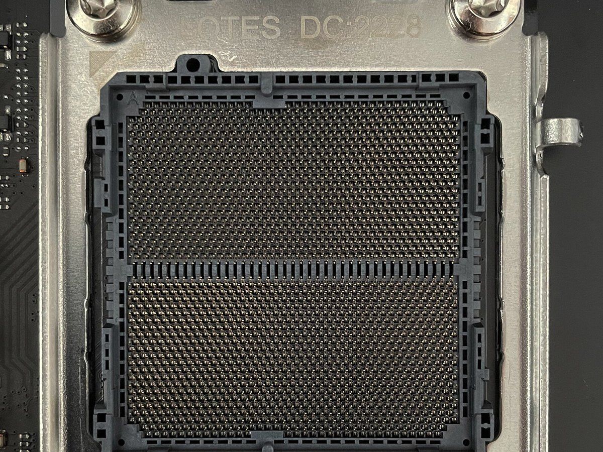 Open AM5 socket on a motherboard