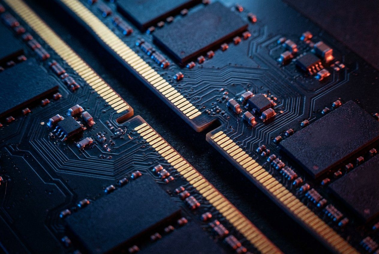 Modules RAM DDR5 en gros plan avec eclairage dramatique