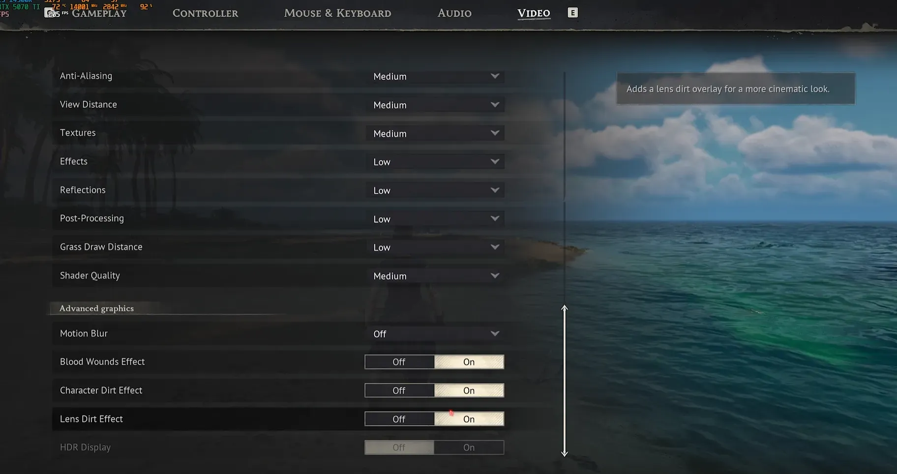Paramètres graphiques avancés de Windrose : motion blur et effets visuels
