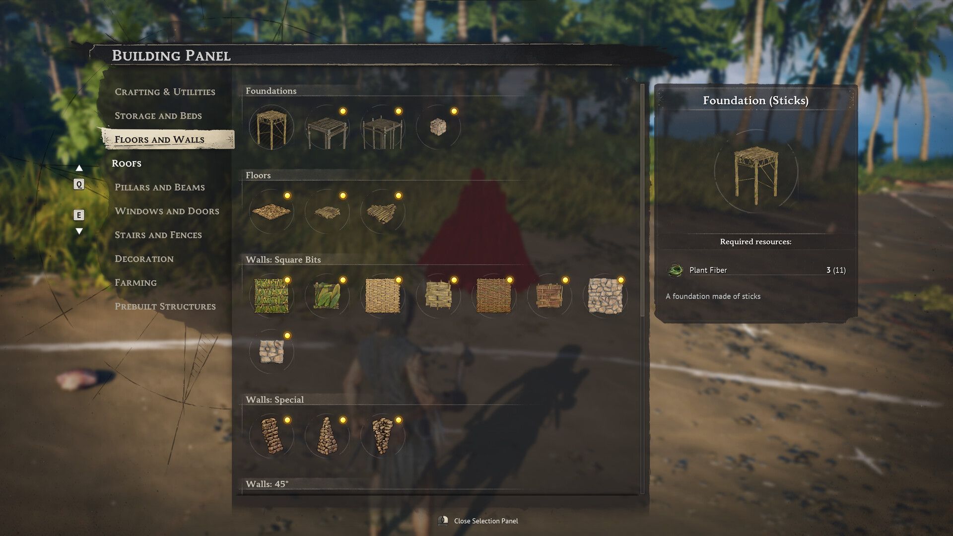 Menu de construction de base dans Windrose