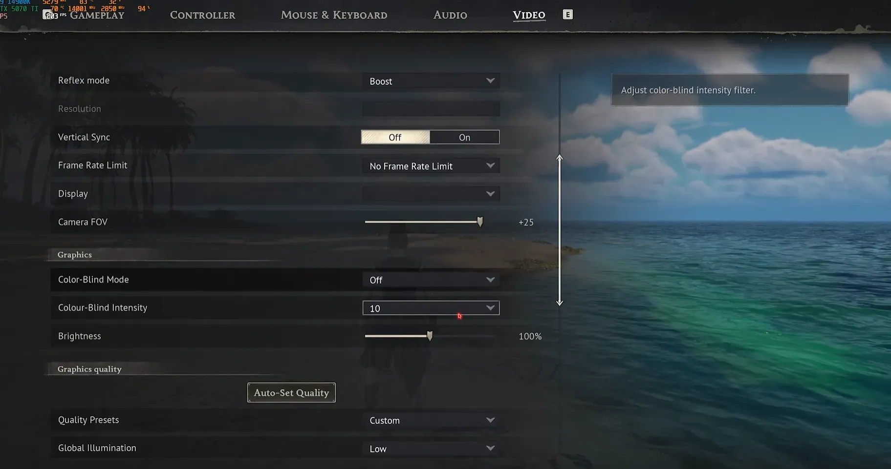 FOV caméra augmenté de 25 dans les paramètres de Windrose
