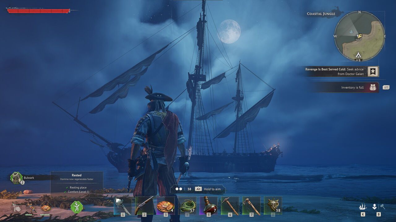 Bateau de nuit dans Windrose avec lune